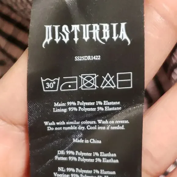 Disturbia Midora Crinkle Check Plaid Mini Skater Dress Pink Black Sz 2US Goth - Picture 8 of 11